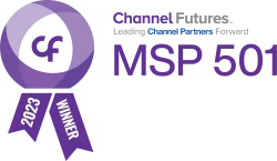 Channel Futures MSP 501 2023 Winner award logo with purple ribbon and circular design