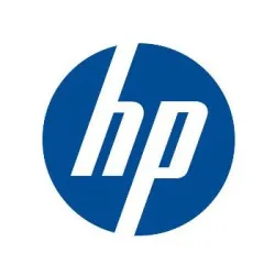 HP logo with white lowercase letters on a blue circle background representing the technology brand.