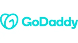 GoDaddy logo in turquoise with stylized G icon and bold text on white background