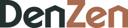 DenZen logo with stylized house-shaped letters in black and brown, symbolizing home and zen concepts.