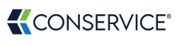Conservice company logo with stylized blue and green arrows and bold dark blue text