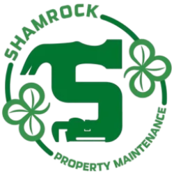 Green sewing machine inside a circular logo with shamrock leaves and the text Shamrock Embroidery & Alterations