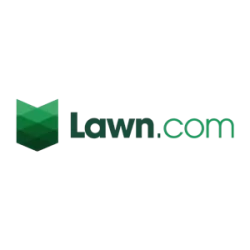 Lawn.com logo with green geometric leaf design and stylized text on transparent background