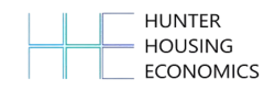 Logo of Hunter Housing Economics with stylized blue HHE letters and company name in black text