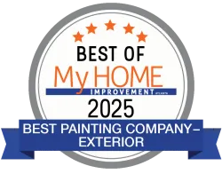 Best of My Home Improvement 2025 award for Best Exterior Painting Company with five stars and blue ribbon.