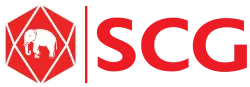 Logo of SCG featuring a red hexagon and an elephant icon.