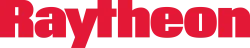 Raytheon logo featuring bold red capital letters on a black background.