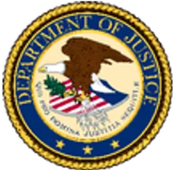 Seal of the U.S. Department of Justice featuring an eagle and the American flag.