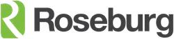 Green and black Roseburg logo with a stylized R symbol on a transparent background