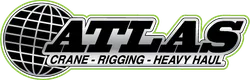Atlas logo featuring a globe graphic and text for crane, rigging, and heavy haul services with green outline.