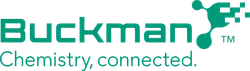 Buckman company logo with tagline Chemistry, connected and a molecular digital design element