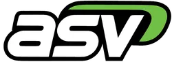 ASV company logo with white bold letters and a green swoosh detail on a transparent background.