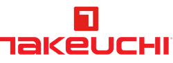 Takeuchi logo with red stylized text and square icon with white corner on a transparent background