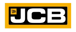 JCB logo with bold white letters on a black background and yellow border for construction equipment brand.
