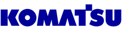 Blue Komatsu logo with bold capital letters on a transparent background