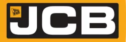 JCB logo with bold white letters on a black rectangle background and a small yellow square with stylized letters.