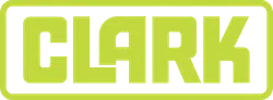 Green Clark logo with bold uppercase letters inside a rounded rectangle frame