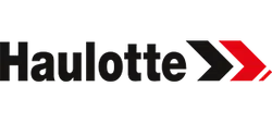 Haulotte company logo with bold black text and two arrow shapes, one black and one red, pointing right.
