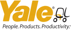 Yale logo with a forklift icon and the tagline People. Products. Productivity. in black and yellow.