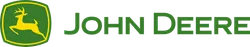 John Deere logo with a yellow deer inside a green shield and green text on white background