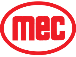 Red MEC logo with bold lowercase letters inside a red oval shape on transparent background.