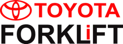 Toyota Forklift logo with red and black text and a red stylized emblem on a transparent background