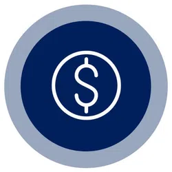 White dollar sign inside a circle on a dark blue background with a lighter blue outer ring.