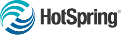 HotSpring logo with blue circular waves symbol and black text on white background