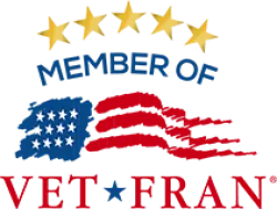 VetFran logo featuring stars, American flag, and the phrase 'Member of' to denote membership.