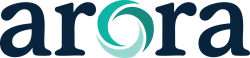 Aurora logo with stylized swirling design in teal and navy blue text