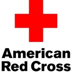 American Red Cross logo with bold red cross symbol above black text on white background.