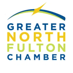 Logo of Greater North Fulton Chamber with blue, yellow, and green text and a star and arc design above.
