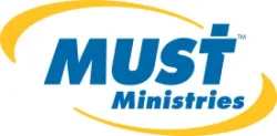 MUST Ministries logo with blue text and yellow swoosh on white background