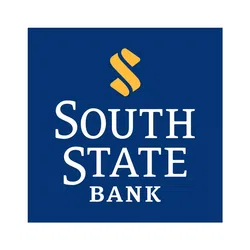 South State Bank logo with gold stylized S symbol above white text on blue background