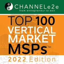 ChannelE2E Top 100 Vertical Market MSPs 2022 Edition logo on orange and green background