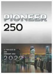 Pioneer 250 issue with city skyline at night and the year 2022 displayed.