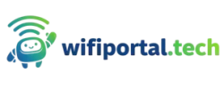 WiFiPortal.tech logo with a friendly robot and wifi signal icon in blue and green colors.