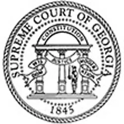 Seal of the Supreme Court of Georgia featuring pillars, banners, the word Constitution, and the year 1845.