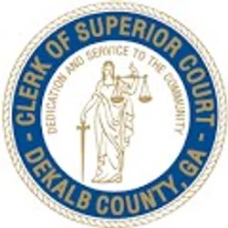 Seal of the Clerk of Superior Court of DeKalb County, GA, featuring Lady Justice with scales and sword.