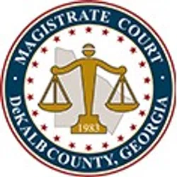 Seal of Magistrate Court DeKalb County Georgia with scales of justice and 1983 year.