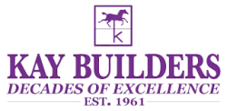 Kay Builders logo with purple horse icon and text celebrating decades of excellence since 1961