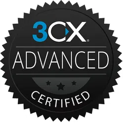 3CX Advanced Certified black badge with white and blue text and a star emblem in the center
