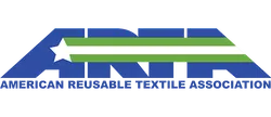Logo of American Reusable Textile Association with blue, white, and green colors and a star element.