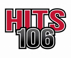 Logo of HITS 106 Tri-Cities top hit music radio station with website kqky.com on black background