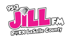 95.3 Jill FM radio station logo with pink text and diamond icons against a black background