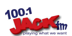 100.1 JACK fm radio logo with bold red text and tagline playing what we want on black background