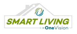 Logo of Smart Living by OneVision featuring a house outline and modern green and blue text design.