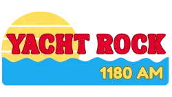 Yacht Rock radio logo with red text, yellow sun, and blue waves displaying 1180 AM frequency.