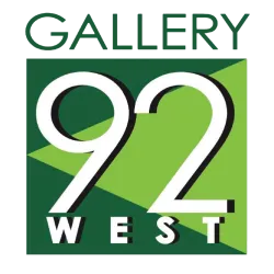 Logo for Gallery 92 West with large white numbers 92 and green geometric background