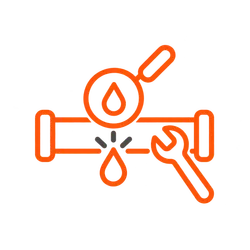 Leak Detection & Repair icon from the site's generated brand icon set (a flat, single-weight outline with rounded line caps and simple geometric shapes)